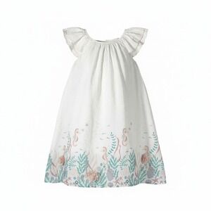 Cupcakes and Cashmere Girls Seahorse Print Dress White Swiss Dot Cotton Size 7
